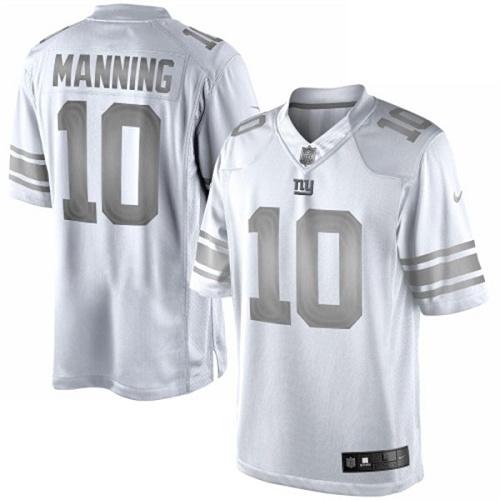 Men's Elite Eli Manning Nike Jersey White - #10 Platinum NFL New York Giants